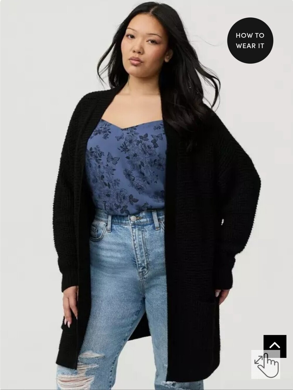 torrid Black Cotton Blend Open-Front Cardigan with Pockets Lagenlook Long